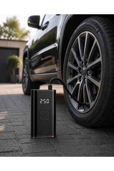 Dijital Lastik Pompası Kablosuz Hava Basma Cihazı Powerbank Destekli ürün görseli 1