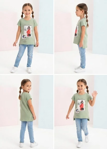 Kız Çocuk Yeşil T-Shirt - Resim 4