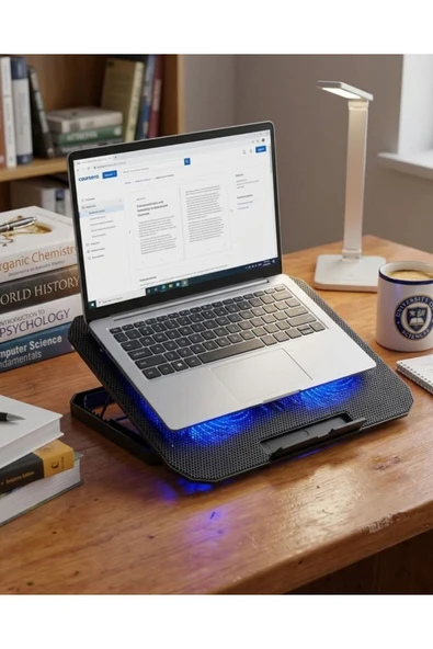 USB Girişli Laptop Soğutma Standı Çift Fan Mavi Işıklı Notebook Soğutucu ürün görseli 1