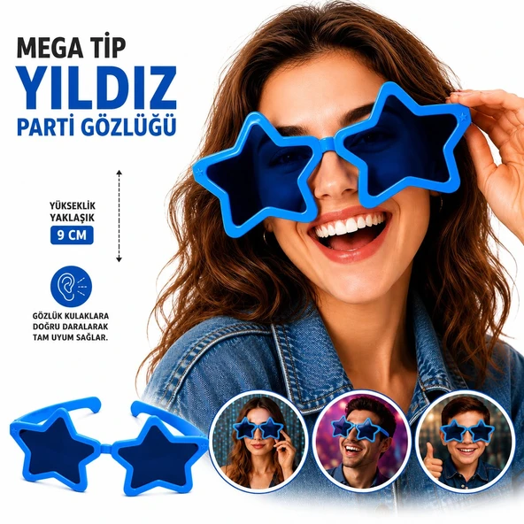 Mega Tip Yıldız Parti Gözlüğü Mavi Renk ürün görseli 1