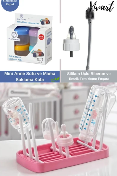 Biberon Emzik Temizlik Fırçası - Anne Bebek Mama Saklama Kabı - Biberon Kurutucu - 6 Parça ürün görseli 1