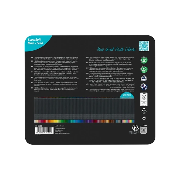 Faber-Castell Black Edition 100'lü Renkli Kalemler Metal Kutu, Kırılmaz, Çocuklar ve Yetişkinler İçin ürün görseli 1
