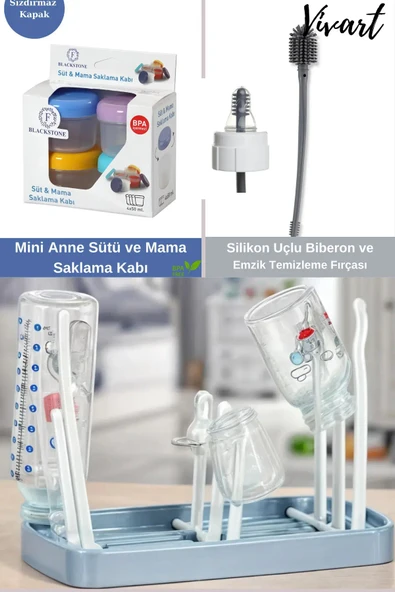 Biberon Emzik Temizlik Fırçası - Anne Mama Bebek Saklama Kabı - Biberon Kurutucu - 6 Parça ürün görseli 1
