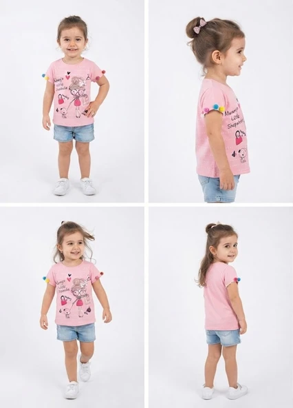 Kız Çocuk Pembe T-Shirt - Resim 4
