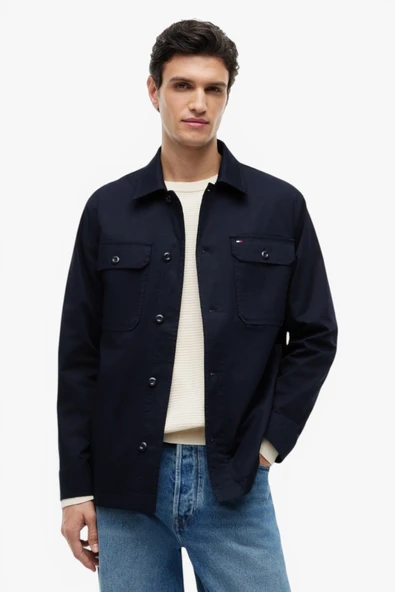 COTTON BLEND SHIRT JACKET Erkek Mavi Mont - MW0MW43471 ürün görseli 1