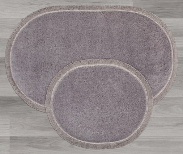 My Evilla Modern Dekoratif Halı Jel Kaymaz Taban Peluş Gri Saçaklı Oval Paspas Takımı 60x100 ürün görseli 1