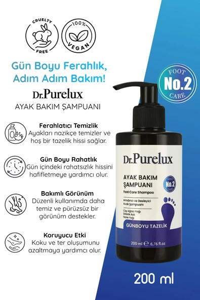 Dr.Purelux Ayak Tırnak Bakım, Koku - Mantar - Karşıtı Ayak Bakım Şampuanı 200ml ürün görseli 1