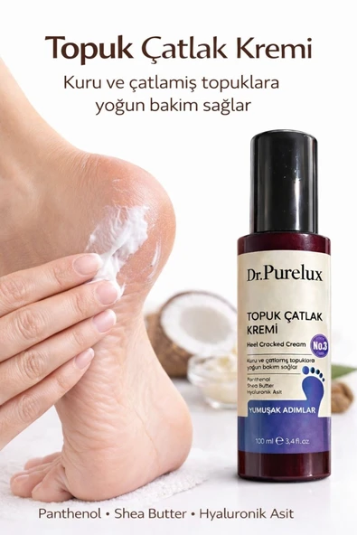 Dr.Purelux Topuk Çatlak Kremi – Shea Yağı & Hyaluronik Asit İçerikli Yoğun Nemlendirici Bakım Kremi 100 ml ürün görseli 1