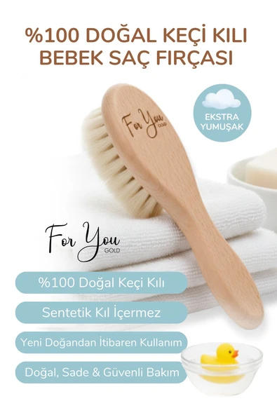 For You Gold %100 Keçi Kılı Doğal Bebek Saç Fırçası ürün görseli 1