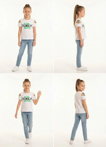 Kız Çocuk Beyaz T-Shirt - Resim 4