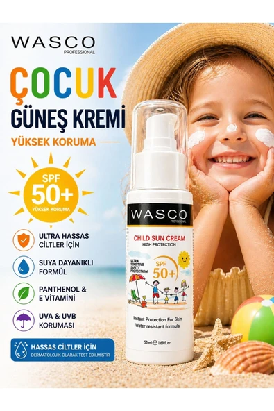 wasco Bebek ve Çocuklar İçin Spf50+ Çok Yüksek Koruma Faktörlü Güneş Kremi ürün görseli 1