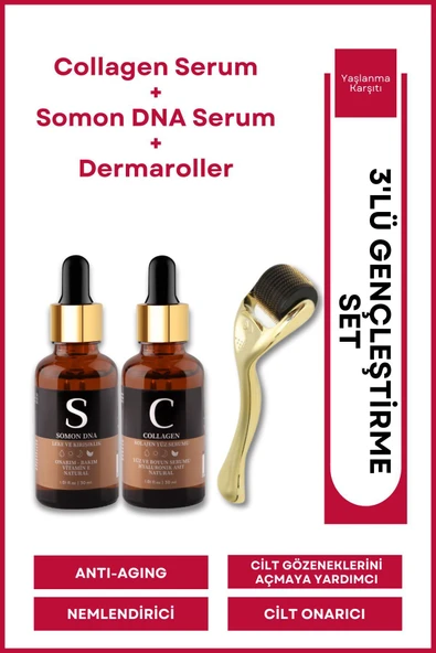 For You Gold Dermaroller (goldenroller) & Somon Dna & Collagen Serum Gençleştirici Yüz Bakım Serum Seti ürün görseli 1