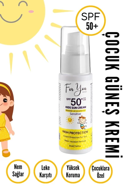 For You Gold Bebek Ve Çocuklar Için Spf50+ Çok Yüksek Koruma Faktörlü Güneş Kremi ürün görseli 1