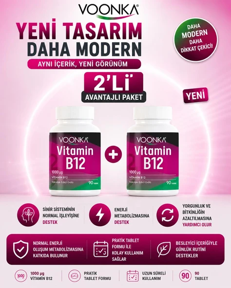 Voonka Vitamin B12 90 Tablet 2 Adet ürün görseli 1