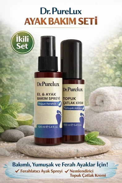 Dr.Purelux Ayak Bakım Seti – Ferahlatıcı Ayak Spreyi & Topuk Çatlak Kremi – Koku Karşıtı, Yoğun Nemlendirici ürün görseli 1