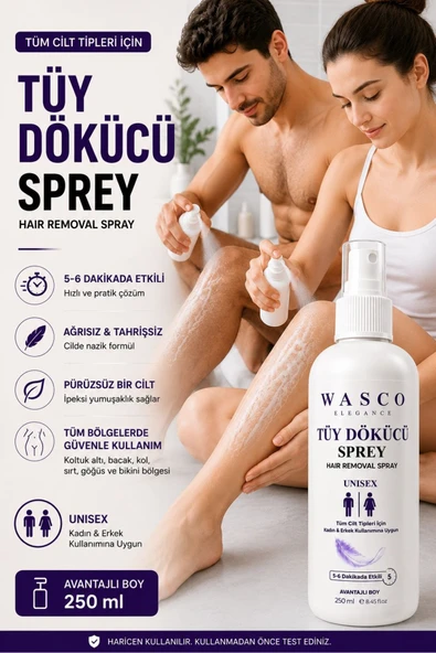Wasco Elegance Tüy Dökücü Krem Sprey 250 ml | Kadın & Erkek Kullanımına Uygun | Pürüzsüz Cilt Bakımı ürün görseli 1