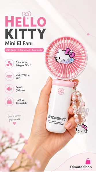 Hello Kitty Mini El Fanı Taşınabilir USB Şarjlı Sessiz Masa ve El Tipi Vantilatör ürün görseli 1