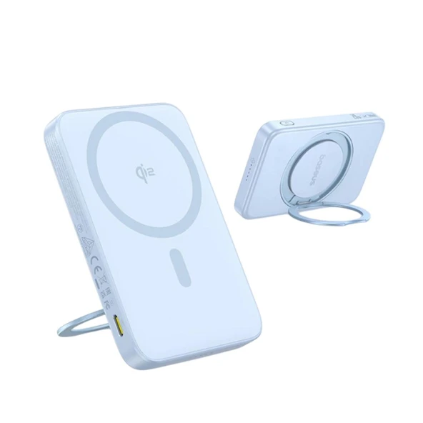 Baseus PicoGo Qi2 Magsafe 5000 mAh 20W Powerbank Stand Özellikli  + Type C to C Kablo - Mavi ürün görseli 1