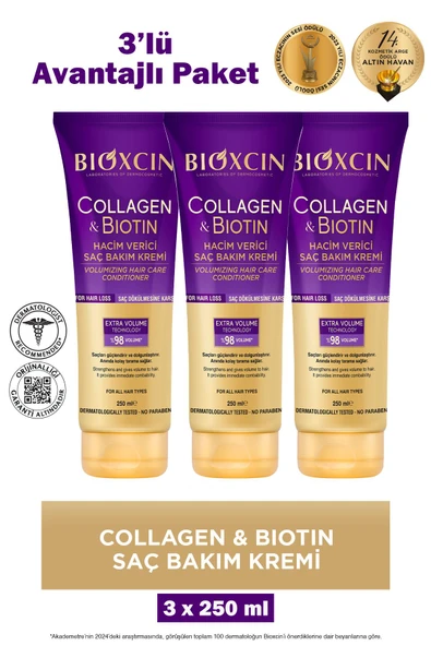 Bioxcin Collagen Biotin Hacim Verici Saç Bakım Kremi 250 ml 3 Adet ürün görseli 1