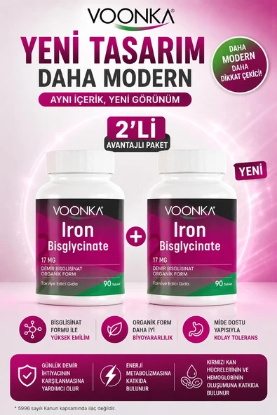 Voonka Iron Bisglycinate 90 Tablet 2 Adet ürün görseli 1