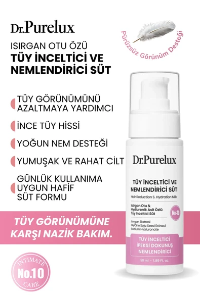 Dr.Purelux Tüy Azaltıcı, Tüy Inceltici ve Nemlendirici Süt – Isırgan Otu & Hyaluronik Asit Özlü 50ml ürün görseli 1