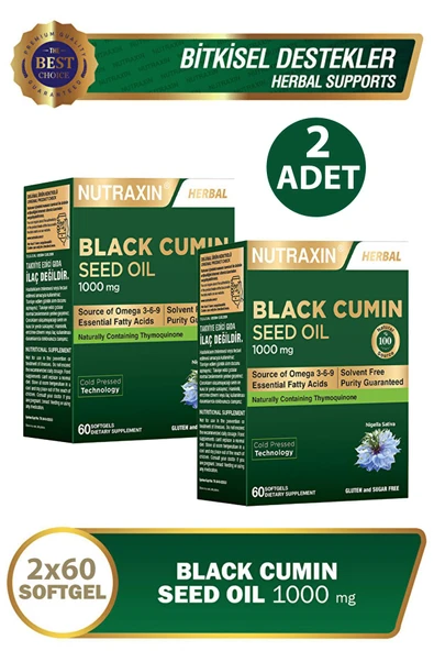 Nutraxin Çörek Otu Yağı 1000 mg 60 Yumuşak Kapsül 2 Adet ürün görseli 1