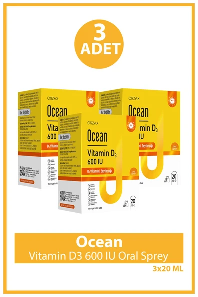 Ocean Vitamin D3 600 IU Oral Sprey 20 ml 3 Adet ürün görseli 1