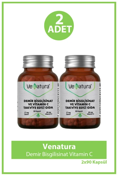 Venatura Demir Bisgilisinat Vitamin C 90 Kapsül 2 Adet ürün görseli 1
