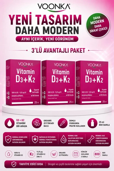 Voonka Vitamin D3+K2 Damla 25 ml 3 Adet ürün görseli 1