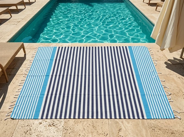 LUDIA Çizgili Desen %100 Pamuk Peştemal Havlu 100x190 cm (Büyük Boy) ürün görseli 1