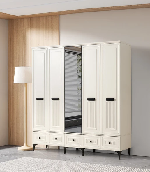 Alaska 5 Kapaklı %100 MDF Elbise Dolabı Gardrop 192x54x212 ürün görseli 1