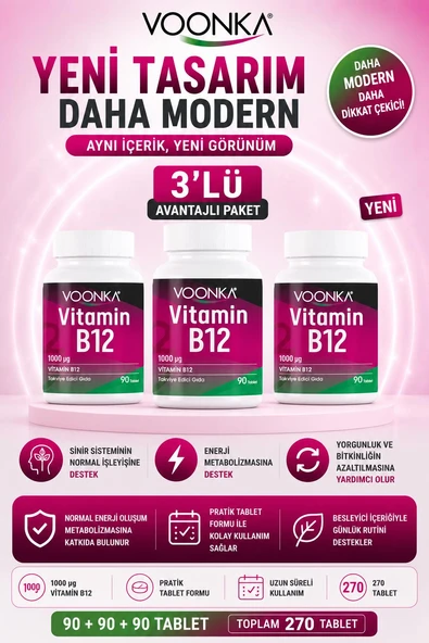 Voonka Vitamin B12 90 Tablet 3 Adet ürün görseli 1