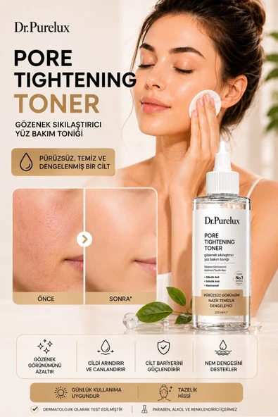 Dr.Purelux Gözenek Sıkılaştırıcı Yüz Toniği 200 ML | Glikolik Asit & Salisilik Asit & Niasinamid İçeren Yüz Bakım Tonik ürün görseli 1