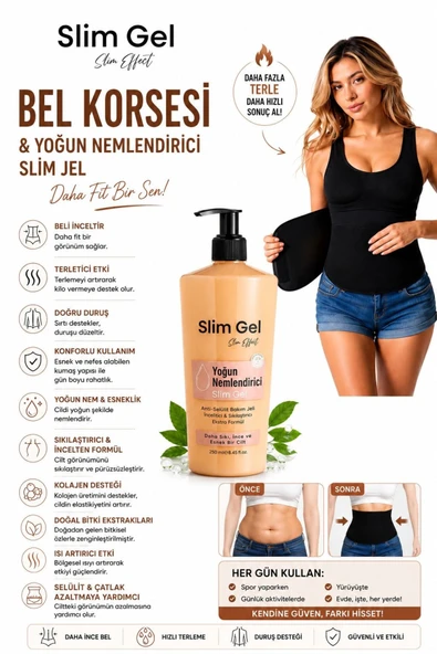 SLİM GEL Collagen İçerikli Yoğun Bakım Jeli - Toparlayıcı 250 ml ve Termal Bel Korsesi 2'li Set Bel Bölgesi Toparlayıcı Destek ürün görseli 1