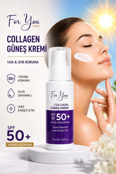 For You Gold Collagen Destekli, Leke Karşıtı, Yüksek Koruma Ton Eşitleyici SPF+50 Yüz ve Vücut Güneş Kremi 75 ml ürün görseli 1