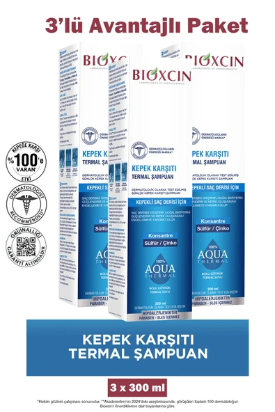 Bioxcin Şampuanı Aquathermal Kepek Karşıtı 300 ml 3 Adet ürün görseli 1