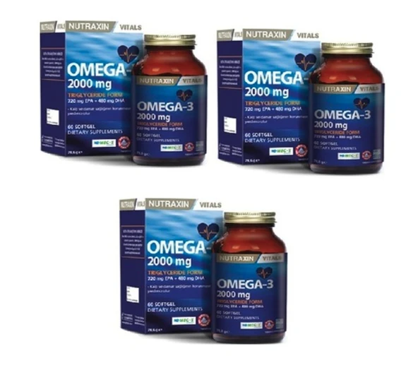 Nutraxin Omega 3 Balık Yağı 2000 mg 60 Kapsül 3'lü ürün görseli 1