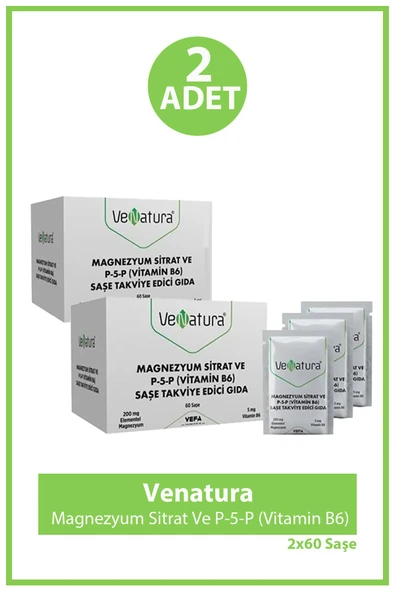 Venatura Magnezyum Sitrat Ve P-5-P (Vitamin B6) 60 Saşe 2 Adet ürün görseli 1