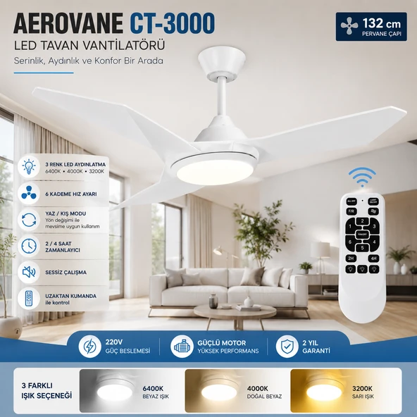 CATA CT-3000 LED Tavan Vantilatörü Uzaktan Kumandalı Yeni Kasa ürün görseli 1