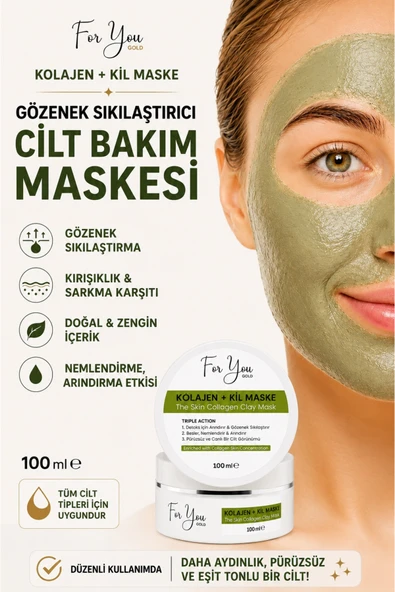 For You Gold Collagen Hyaluronic Acid Arındırıcı,gözenek Sıkılaştırıcı, Siyah Nokta Karşıtı Kil Maskesi 100 ml ürün görseli 1