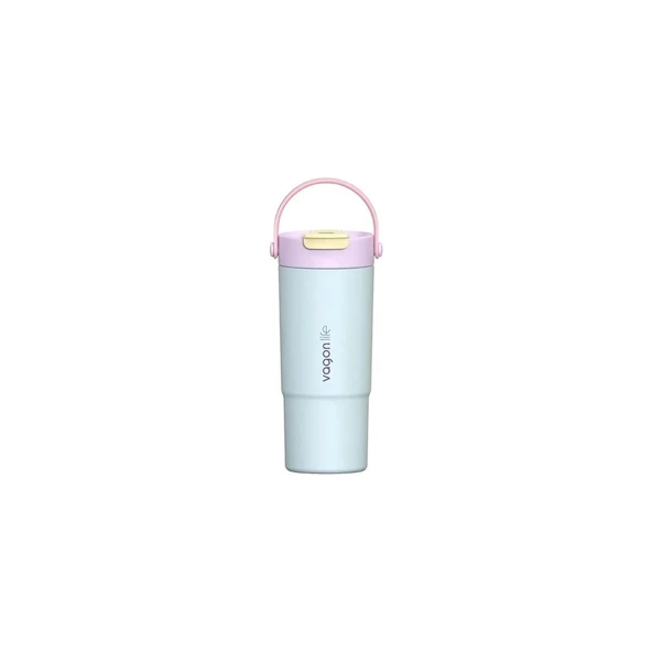 Vagonlife Çelik Pipetli/pipetsiz Kullanım Silikon El Askılı Matara/termos VGN1102 660ML -Turkuaz ürün görseli 1