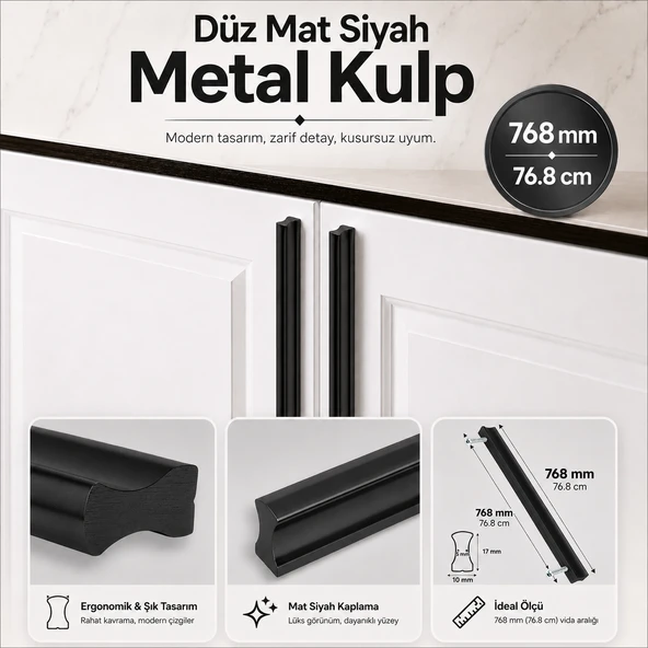 Özen 768 mm 76.8 cm Düz Mat Sarı Mobilya Kulp Uzun Çekmece Dolap Kapak Kulpu Modern Metal Tasarım ürün görseli 1
