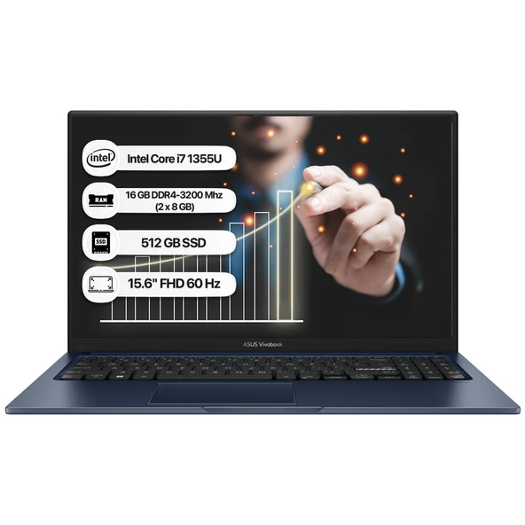 Vivobook 15 X1504VA-NJ1499-16 I7-1355U 16GB 512GB SSD 15.6" Fhd Freedos Taşınabilir Bilgisayar ürün görseli 1