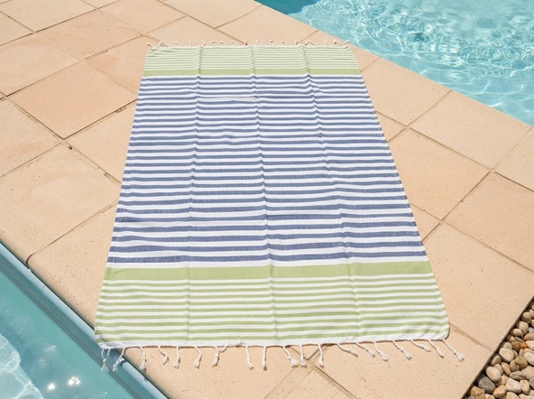 LUDIA Çizgili Desen %100 Pamuk Peştemal Havlu 100x190 cm (Büyük Boy) ürün görseli 1