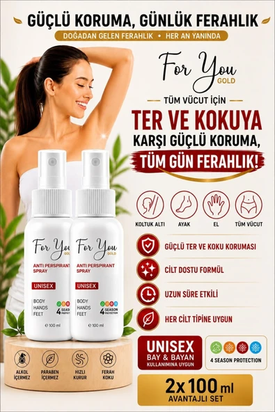 For You Gold El,ayak, Koltuk Altı Terleme Önleyici Ve Ter Kokusuna Karşı Koruma Antiperspirant Sprey 100 ml X 2 Adet ürün görseli 1
