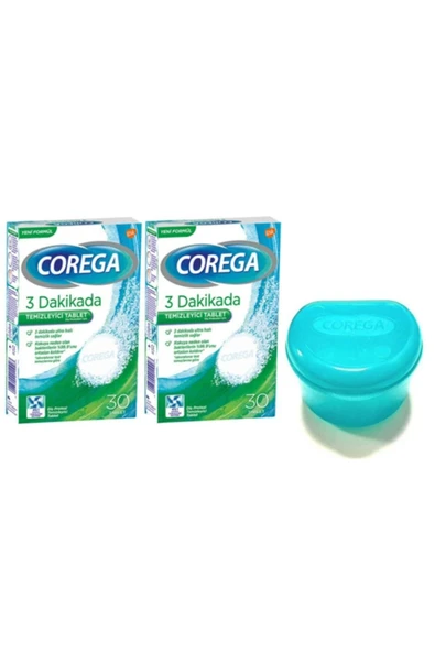 Corega 3 Dakikada Temizleyici 30 Tablet 2 Adet + Corega Protez Diş Saklama Kutusu ürün görseli 1