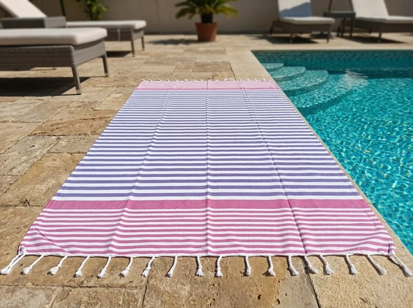LUDIA Çizgili Desen %100 Pamuk Peştemal Havlu 100x190 cm (Büyük Boy) ürün görseli 1