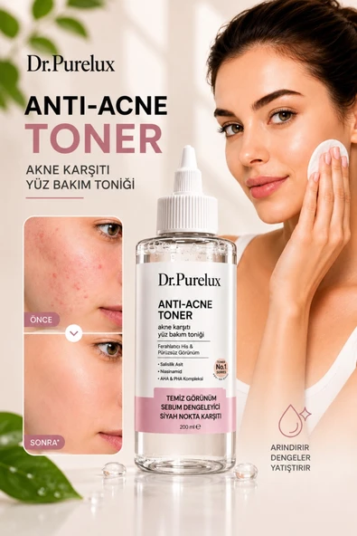 Dr.Purelux Salisilik Asitli Akne Karşıtı Tonik 200 ML | Niasinamid & AHA PHA İçeren Sebum Dengeleyici Yüz Tonik ürün görseli 1