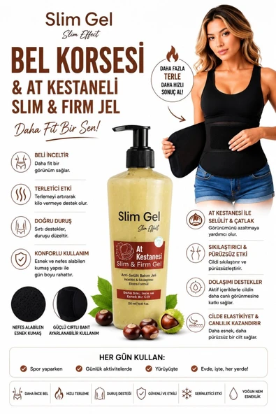 SLİM GEL At Kestaneli Jel 250 ml ve Termal Bel Korsesi 2'li Set Bel Bölgesi Toparlayıcı ve Sıkılaştırıcı Bel Korse ürün görseli 1