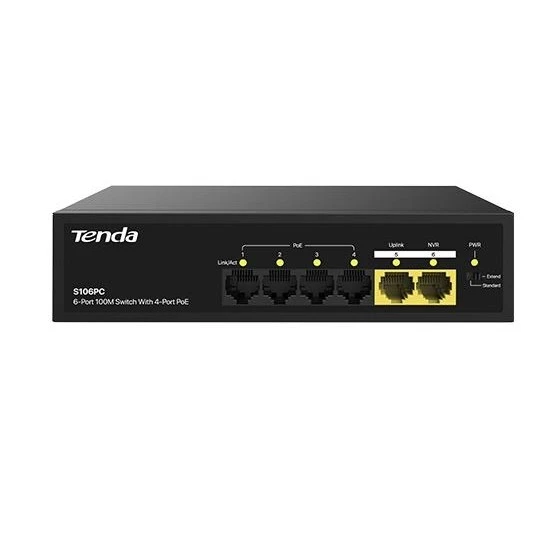 TENDA 6PORT-4PORT POE 30W 10/100 YÖNETİLEMEZ SWITCH S106PC ürün görseli 1